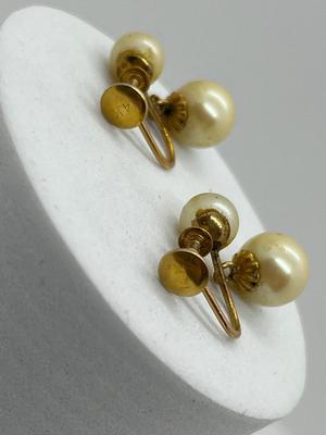 LOT 93: 14K Yellow Gold and Pearl Dangle Screw Back Earrings - 3.18 GTW
