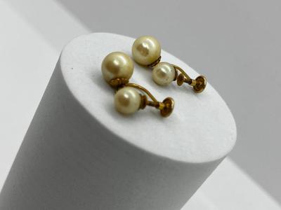 LOT 93: 14K Yellow Gold and Pearl Dangle Screw Back Earrings - 3.18 GTW