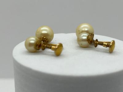 LOT 93: 14K Yellow Gold and Pearl Dangle Screw Back Earrings - 3.18 GTW