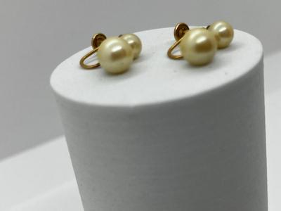 LOT 93: 14K Yellow Gold and Pearl Dangle Screw Back Earrings - 3.18 GTW