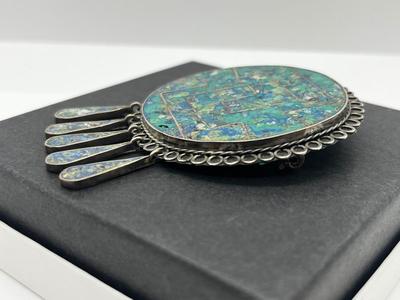 LOT 101: Amazing Vintage Taxco Mexican Micro Mosaic Turquoise Brooch