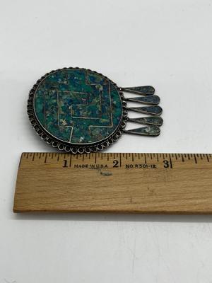 LOT 101: Amazing Vintage Taxco Mexican Micro Mosaic Turquoise Brooch
