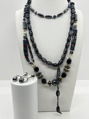 LOT 117: Black Tone Necklaces and Pierced Earrings