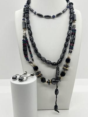 LOT 117: Black Tone Necklaces and Pierced Earrings