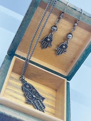 LOT 137: 925 Hamsa Necklace and Earrings Set