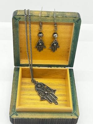 LOT 137: 925 Hamsa Necklace and Earrings Set