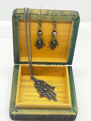 LOT 137: 925 Hamsa Necklace and Earrings Set