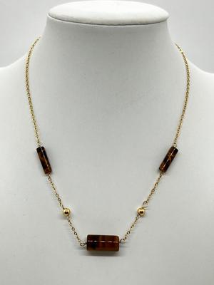 LOT 152: 14K Yellow Gold and Tiger's Eye 14.5" Necklace - 4.3 GTW