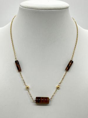 LOT 152: 14K Yellow Gold and Tiger's Eye 14.5" Necklace - 4.3 GTW