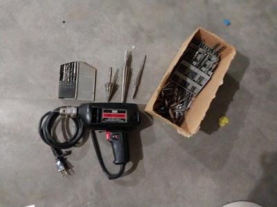 CRAFTSMAN 3/8" ELECTRIC DRILL AND LOTS DRILLBITS