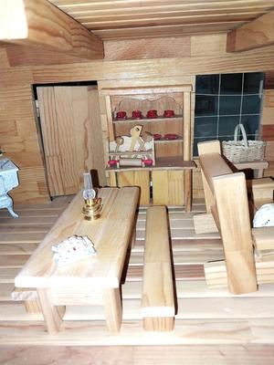 WOODEN DOLL HOUSE AND FURNITURE