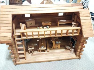 WOODEN DOLL HOUSE AND FURNITURE