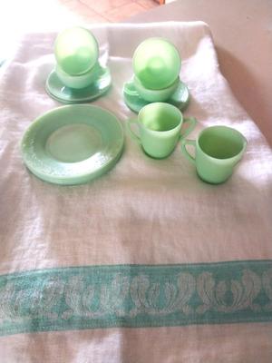 VINTAGE TABLECLOTH AND DISHES