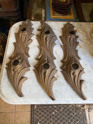 3 Vintage Metal Candle Holders, each one holds 2 taper candles