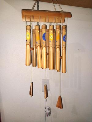 WOODEN WINDCHIMES AND AMERICAN FLAG