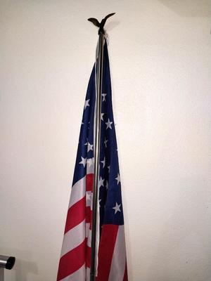 WOODEN WINDCHIMES AND AMERICAN FLAG