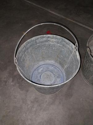 TWO GALVANIZED BUCKETS-HOSE SPRAYERS -PRUNERS AND WATER MEASUREING