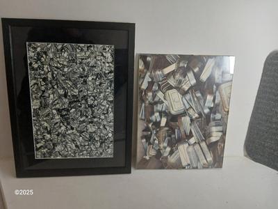Framed Black and white modern art with close up artwork of cans