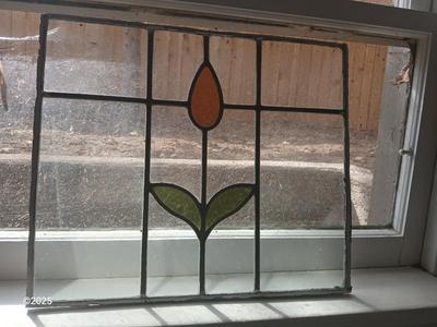 Antique Stained Glass Window Panel Vintage Old Leaded Art Deco Nouveau Flower 13" x 16"