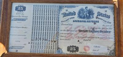 I.R.S. Retail Liquor Dealer License 1874/ 1875 Tax Form