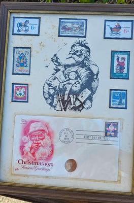 Collection of 9 framed Collectible stamps and coins in vintage frames