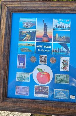 Collection of 9 framed Collectible stamps and coins in vintage frames