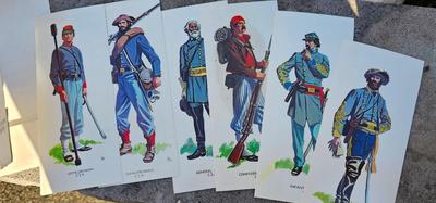 Vintage Union and Confederate Uniforms on cards printed 1964