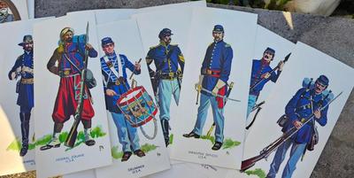 Vintage Union and Confederate Uniforms on cards printed 1964