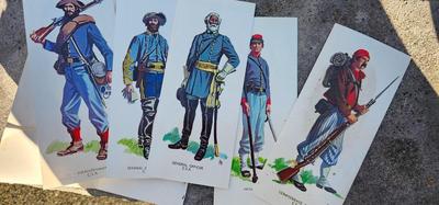 Vintage Union and Confederate Uniforms on cards printed 1964
