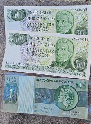 Currency, Argentina 500 Pesos, Brazil Cruzeiro