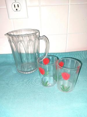 VINTAGE GLASS JUICE GLASSES-GLASS BASKET-GLASS SERVING BOWL AND MORE