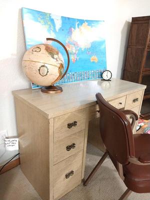 VINTAGE DESK WITH GLOBE AND MAP