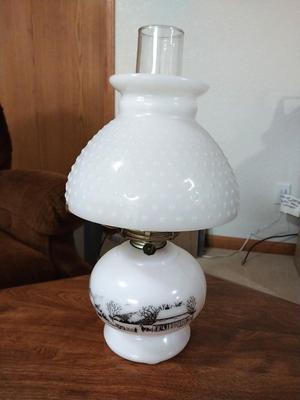 VINTAGE MILK GLASS OIL LAMP