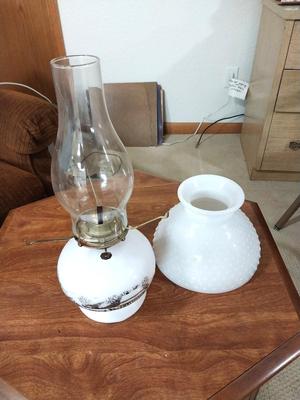 VINTAGE MILK GLASS OIL LAMP