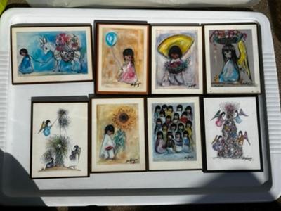 Lot of 8 Small Paintings on wood plaques