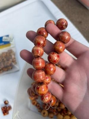 Box of wooden beads
