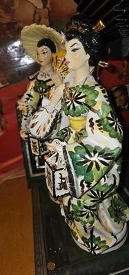 Two Very Large Capodimonte Asian Women Figurines Porcelain