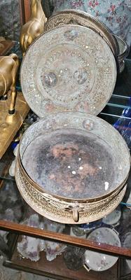 Antique Brass Betel Nut Pandan Censer Box with lid, handle, chain hinge India