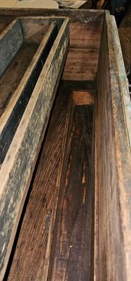 Antique Wood Carpenters Tool Chest Beautiful Faded Paint Tin on Top
