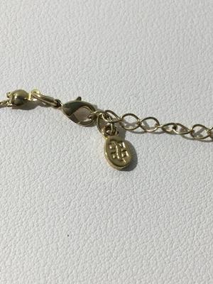 Stone rock type beaded cross charm gold tone marked designer necklace
