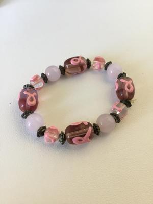 Light pink glass beaded stretchy awareness bracelet