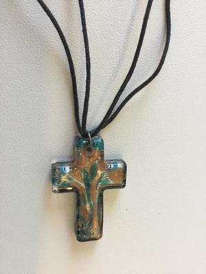 Beautiful black glass cross pendant necklace
