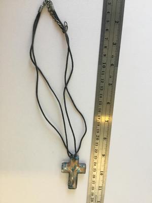 Beautiful black glass cross pendant necklace