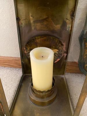 IAN LOGAN METAL TRAY PAINTED BY LUCY NEIL UK AND A LARGE CANDLE LANTERN