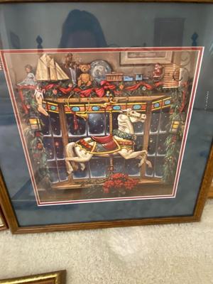 PAUL LANDRY "CHRISTMAS CAROUSEL PONY" W/COA, "SANTA SMALL" SIGNED BY S. CLOSE HOLIDAY ARTWORK
