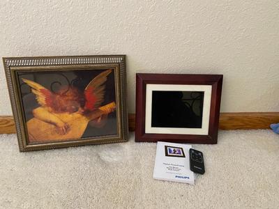 PHILLIPS DIGITAL PHOTO FRAME AND CHERUB FRAMED WALL ART