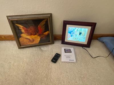 PHILLIPS DIGITAL PHOTO FRAME AND CHERUB FRAMED WALL ART