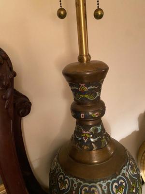 Two VIntage Marbro Moorish cloisonne brass lamps