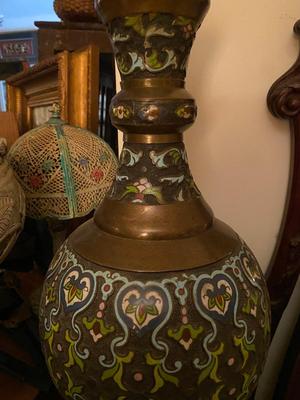 Two VIntage Marbro Moorish cloisonne brass lamps