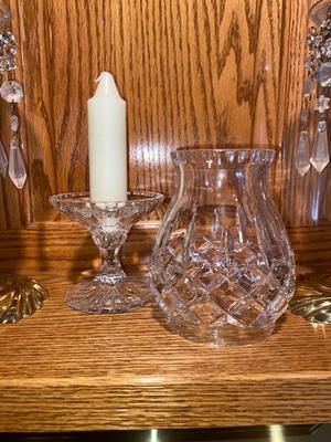 SILVER PLATED CANDLESTICK HOLDERS WITH CRYSTAL ACCENTS AND LEAD CRYSTAL CENTERPIECE CANDLE HOLDER